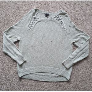NWT Express Gray Textured Lightweight Cotton Lace-up Sweater Sz M